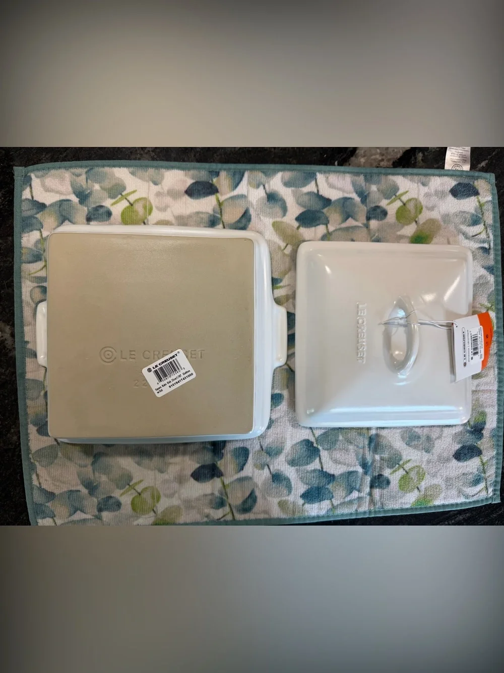 NEW Retired Le Creuset Square Baker Dish w/Lid 23cm 1.7 Qt Cotton Matte White